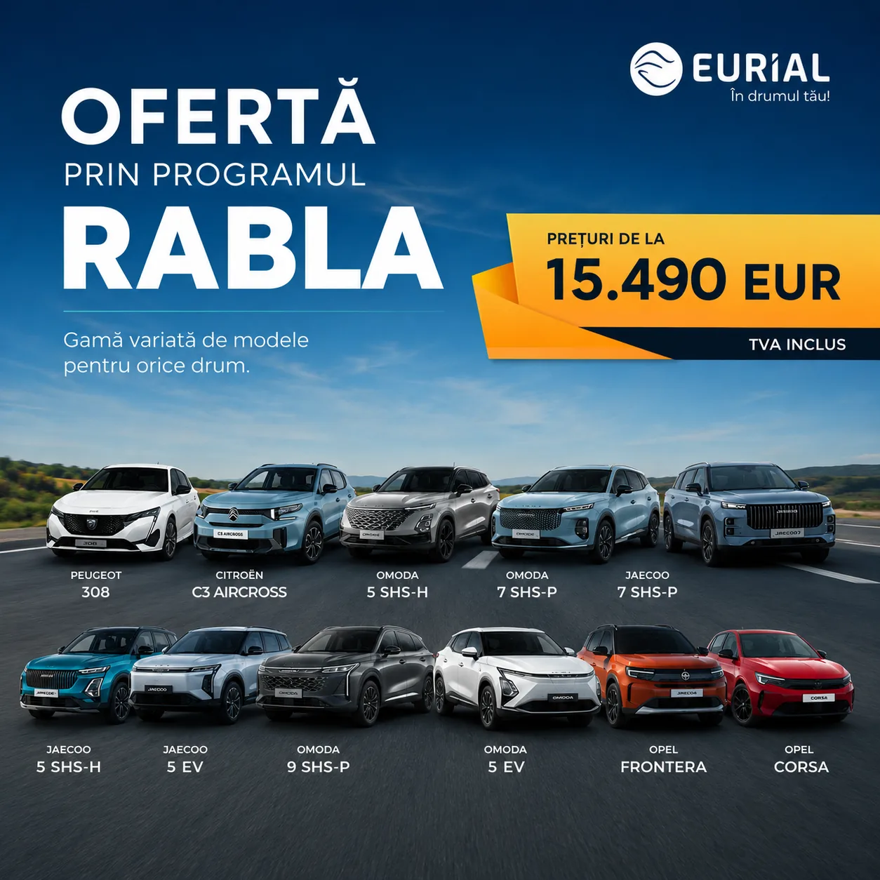 Ofertă prin Programul Rabla — gamă variată de modele Eurial, prețuri de la 15.490 EUR TVA inclus
