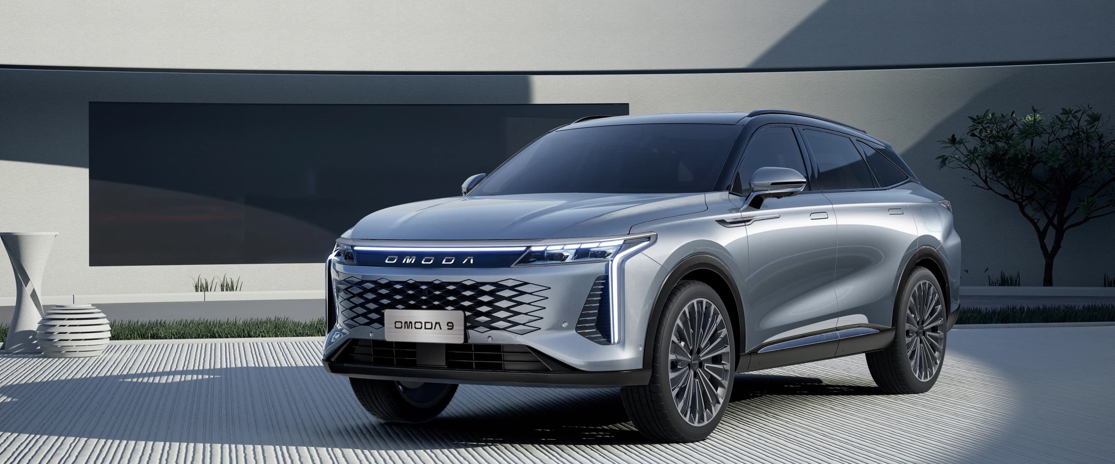 OMODA 9 SUV premium plug-in hybrid flagship vedere lateral-frontală